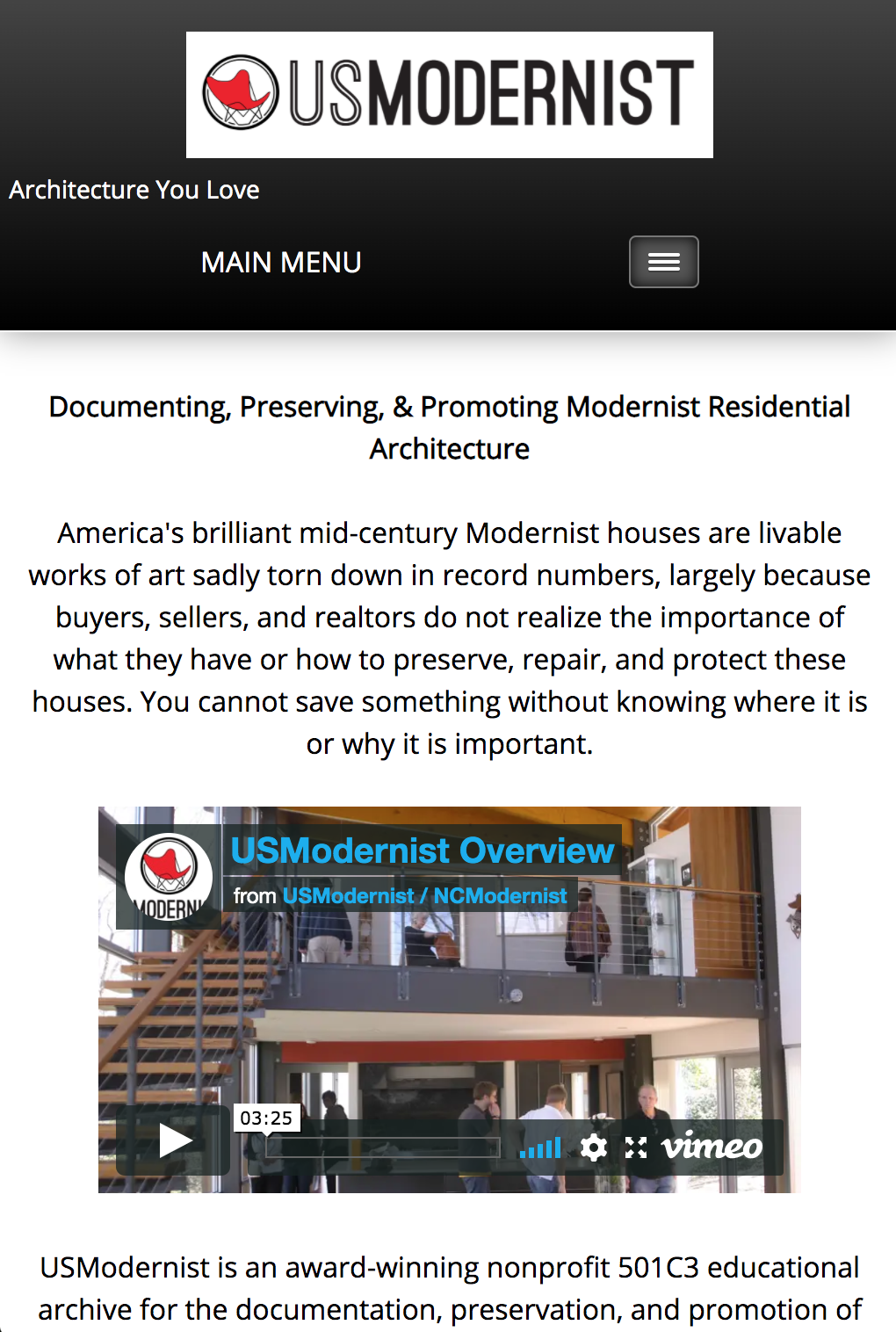 photo of old usmodernist mobile home page
